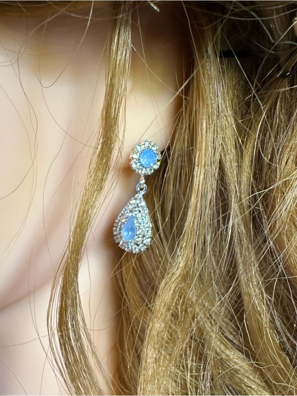 Ice Blue Crystal Necklace & Earrings Set Silver Tone | Bridal Prom Formal - Picture 8 of 15